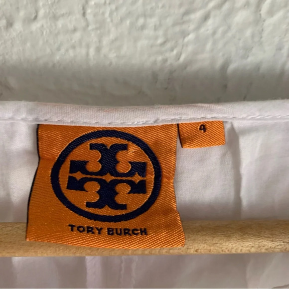 Tory Burch Chelsie Logo Embroidered Scallop Blouse White/Cream Sz 4 - Picture 6 of 8